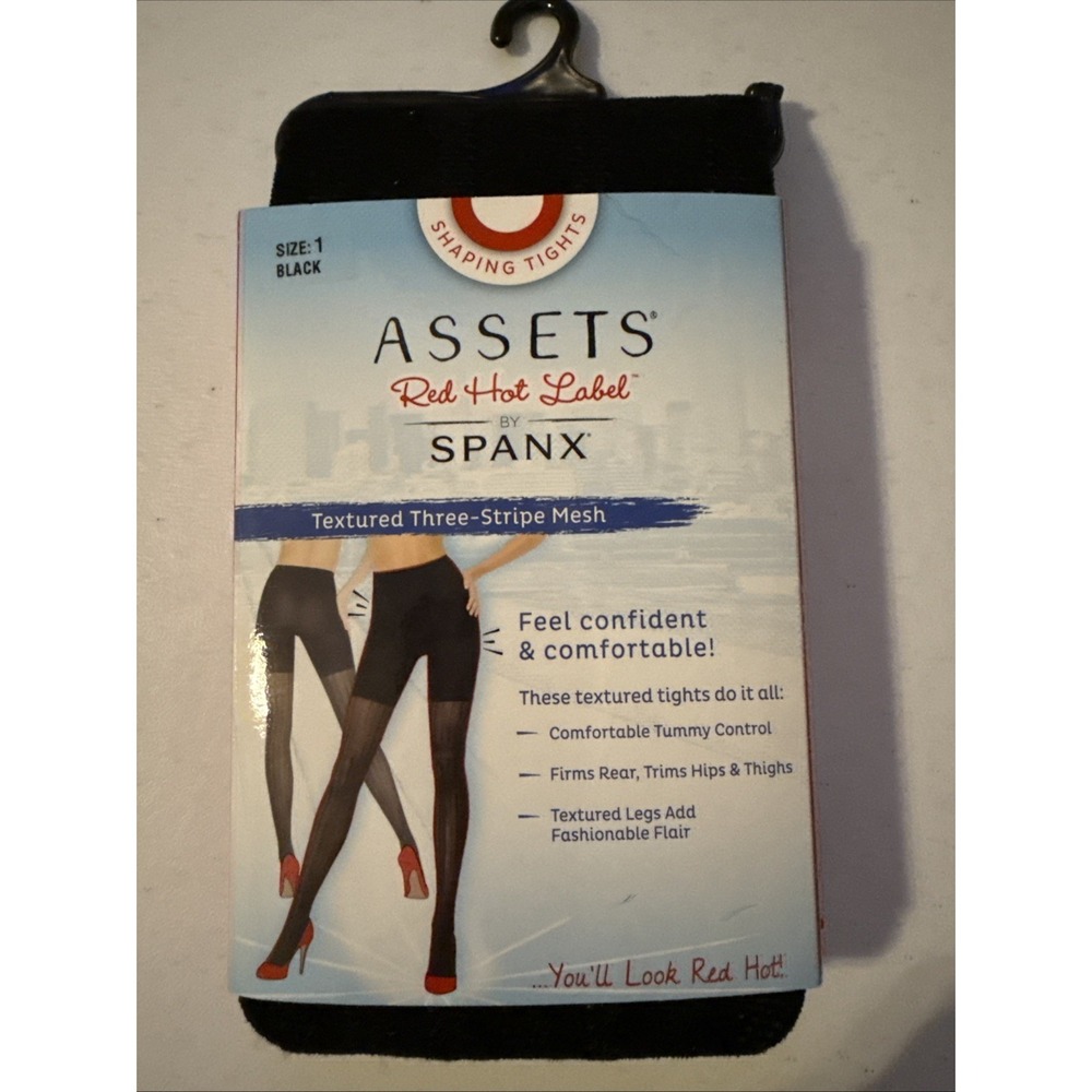 Assets By Spanx Textured‎ Three Stripe Mesh Size 1 Black 95-125 lbs  M26